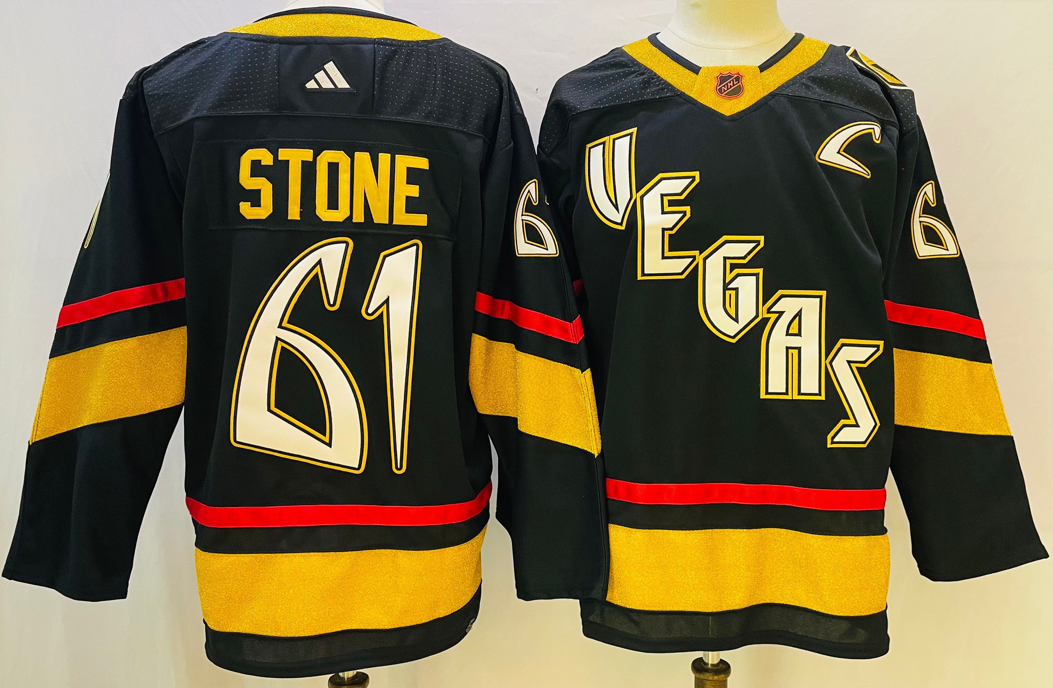 Men Vegas Golden Knights #61 Stone Black Throwback 2022 Adidas NHL Jersey